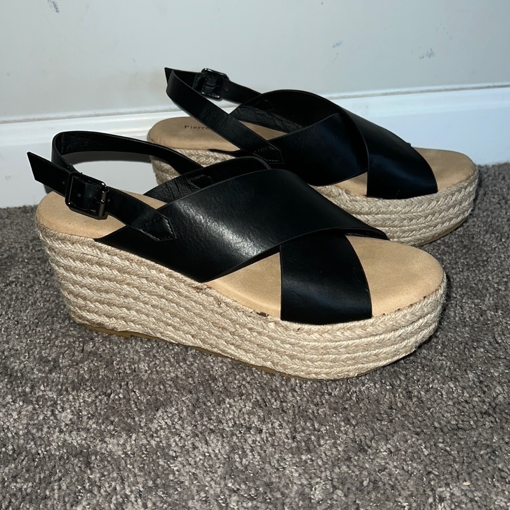 Pierre Dumas Black Crisscross Brianna Espadrille platform rope Wedge 7